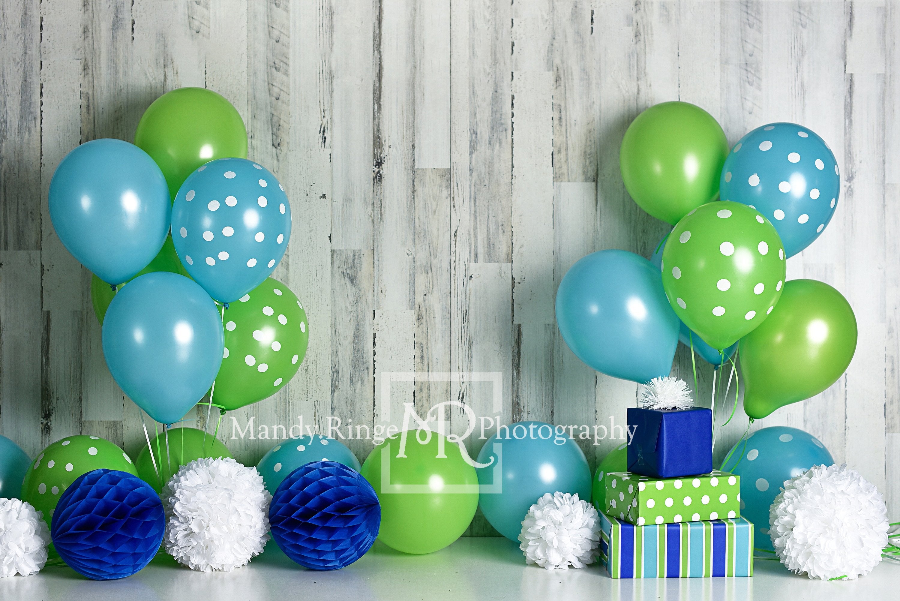 Kate Blue and Lime Green Birthday Children Backdrop Designed by Mandy Ringe Photography