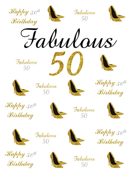 Kate 50th Birthday Gold Custom Step and Repeat Photo Backgrounds for Party
