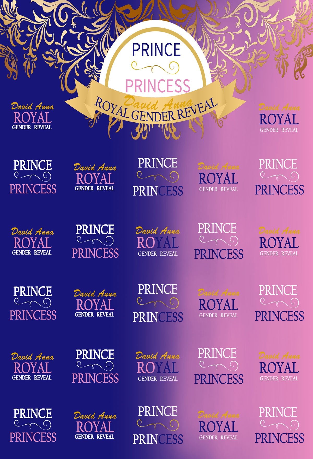Gender Open Party Blue Pink Backdrop Prince or Princess Step and Repeat - Kate backdrops UK