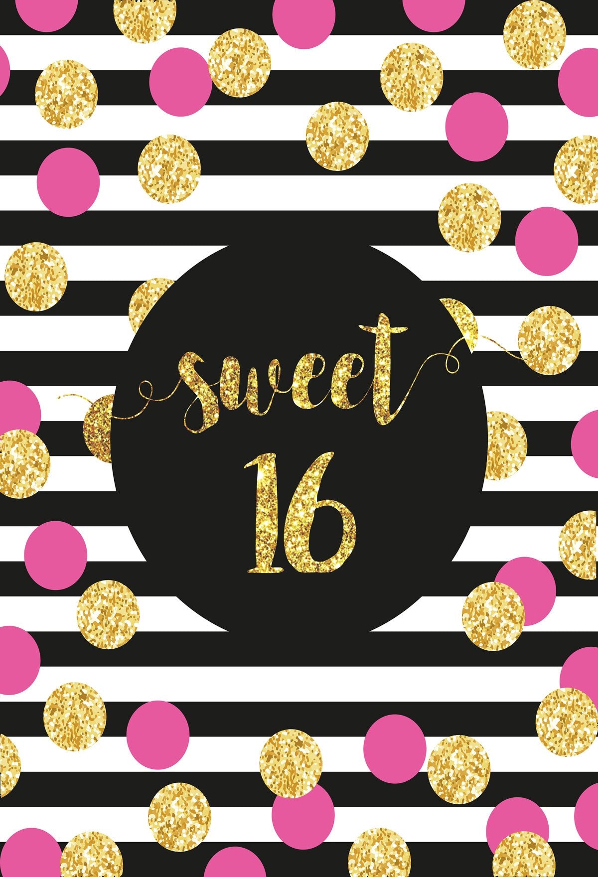 Birthday Party Black and White Stripe Backdrop with pink golden  Dots - Kate backdrops UK