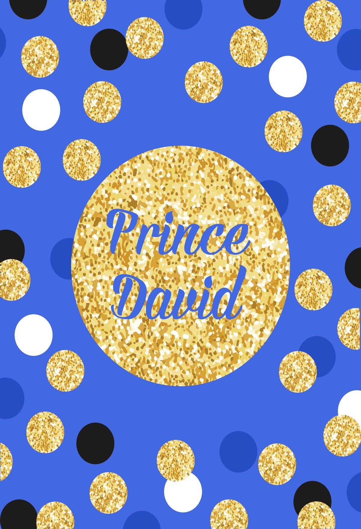 Birthday Party Blue backdrop with black golden and white Dots - Kate backdrops UK