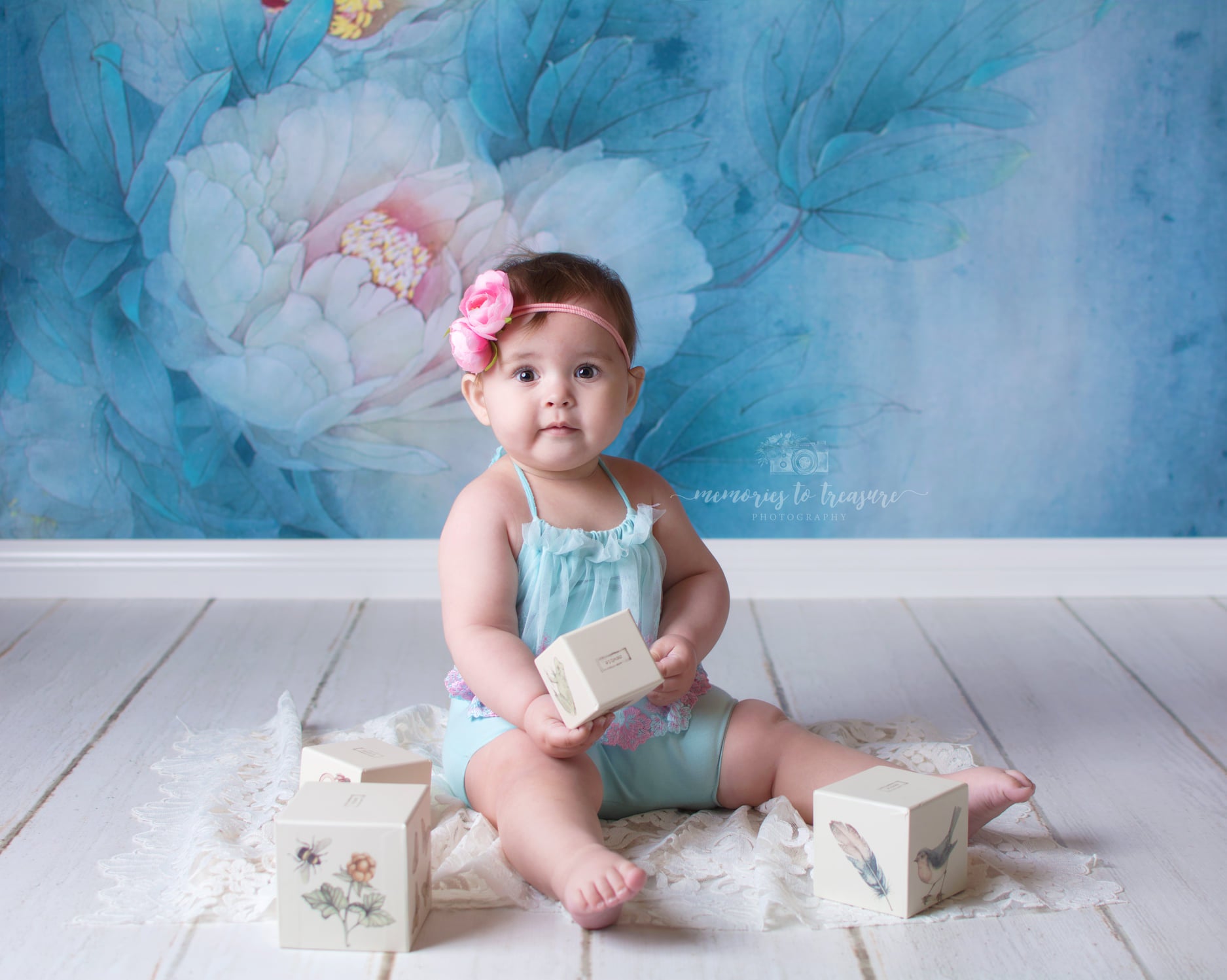 Kate Blue Flower Backdrop For Children Photography