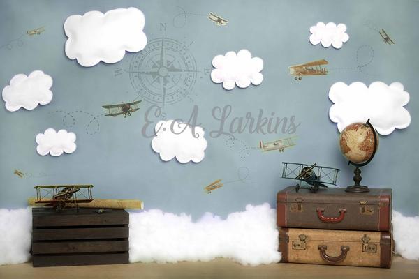 Kate Come Fly with Me Cloud Back to School Children Backdrop for Photography Designed by Erin Larkins