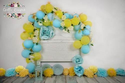 Kate Cake Smash Backdrop Blue&Yellow Balloons Designed by Csilla Kancsar -UK