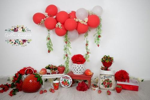 Kate Summer Backdrop Strawberry Apple Red Balloons Designed by Csilla Kancsar