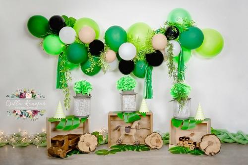 Kate Cake Smash Backdrop Green Balloons Camping Designed by Csilla Kancsar