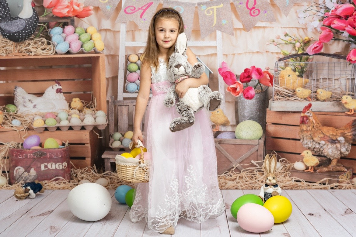 Kate Colorful Eggs Happy Easter Backdrop  Studios