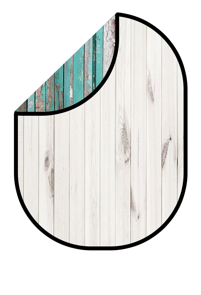 Kate White Wood / Dark Blue Green Retro Wood Collapsible Backdrop Photography 5X6.5ft(1.5x2m) -UK