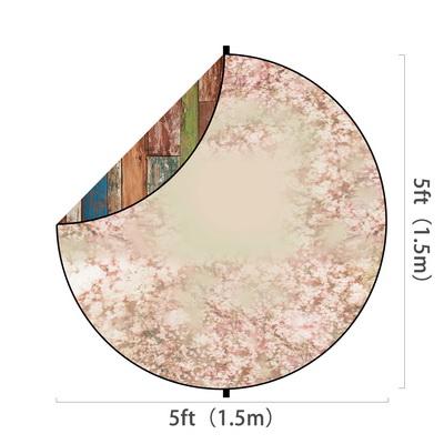 Kate Colerful Wood/Pink Flowers Mixed Round Collapsible Backdrop for Baby Photography 5X5ft(1.5x1.5m)