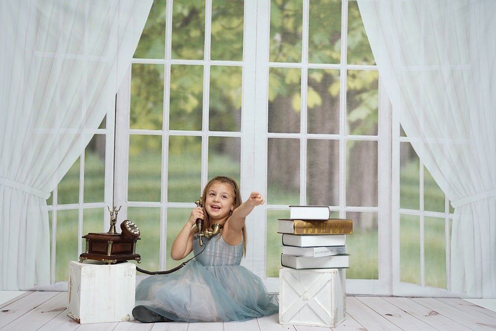 Kate Window View White Curtain Spring Backdrop Designed by JS Photography -UK