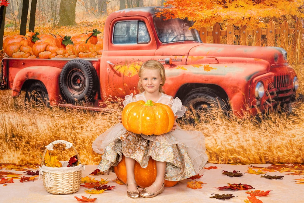 Kate Autumn Pumpkin Truck Harvest Thanksgiving Backdrop for Photography -UK