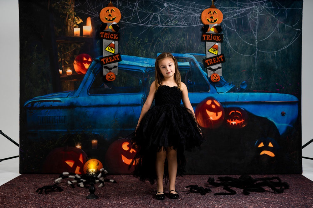 Kate Halloween Pumpkin Car Backdrop Fall Night for Photography