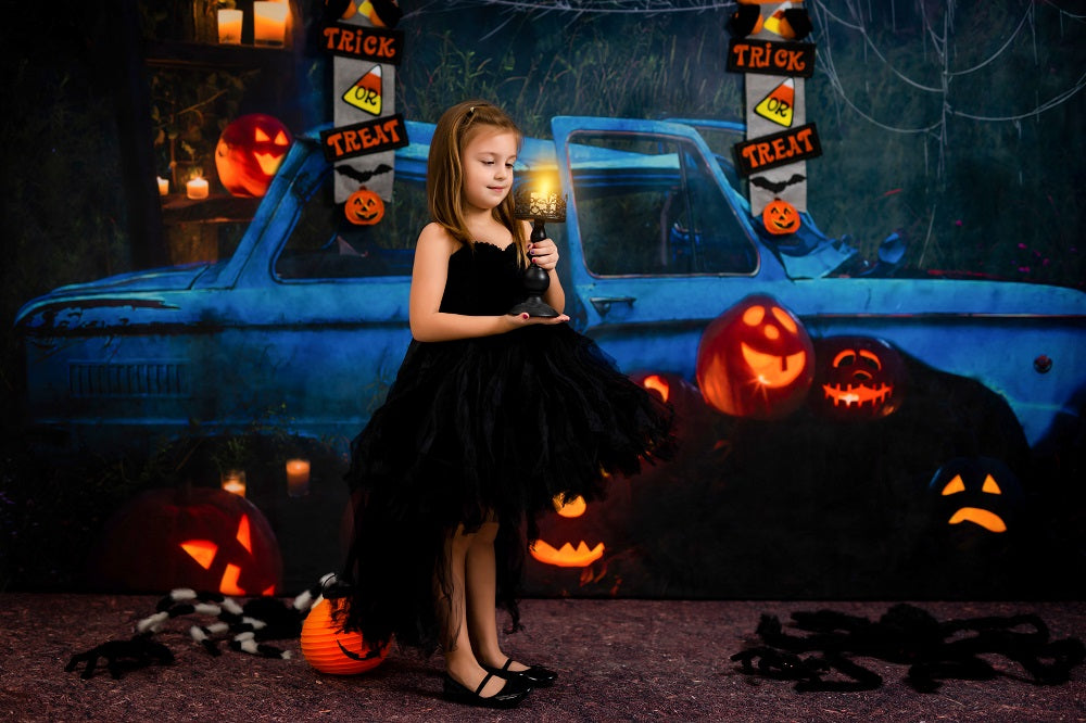 Kate Halloween Pumpkin Car Backdrop Fall Night for Photography