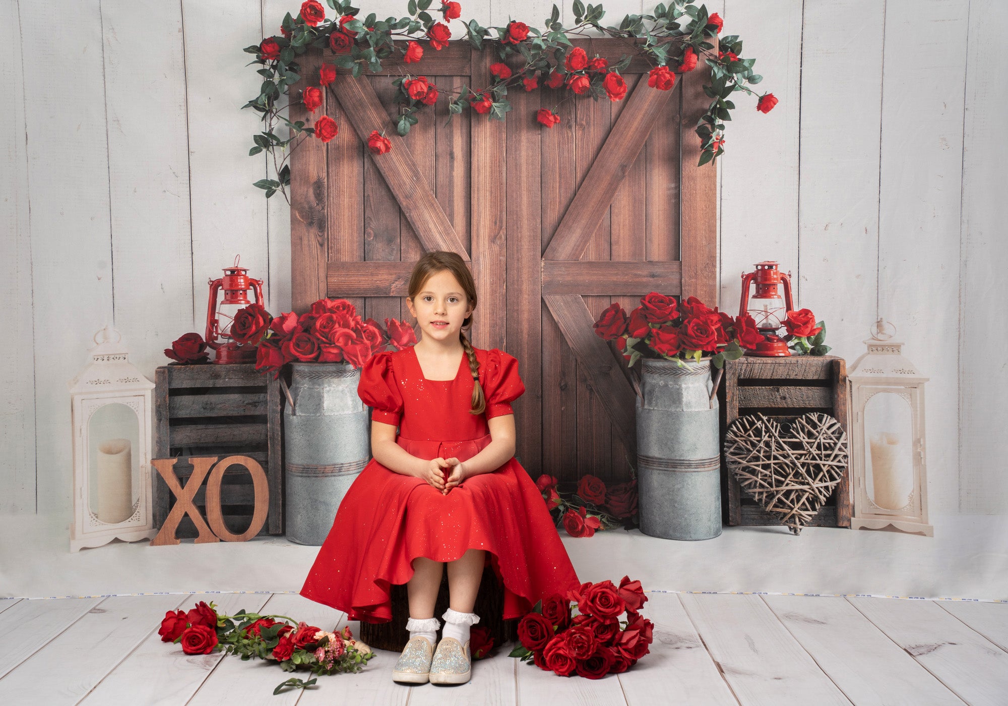 Kate Valentine's Day Barn Door Rose Backdrop for Photography