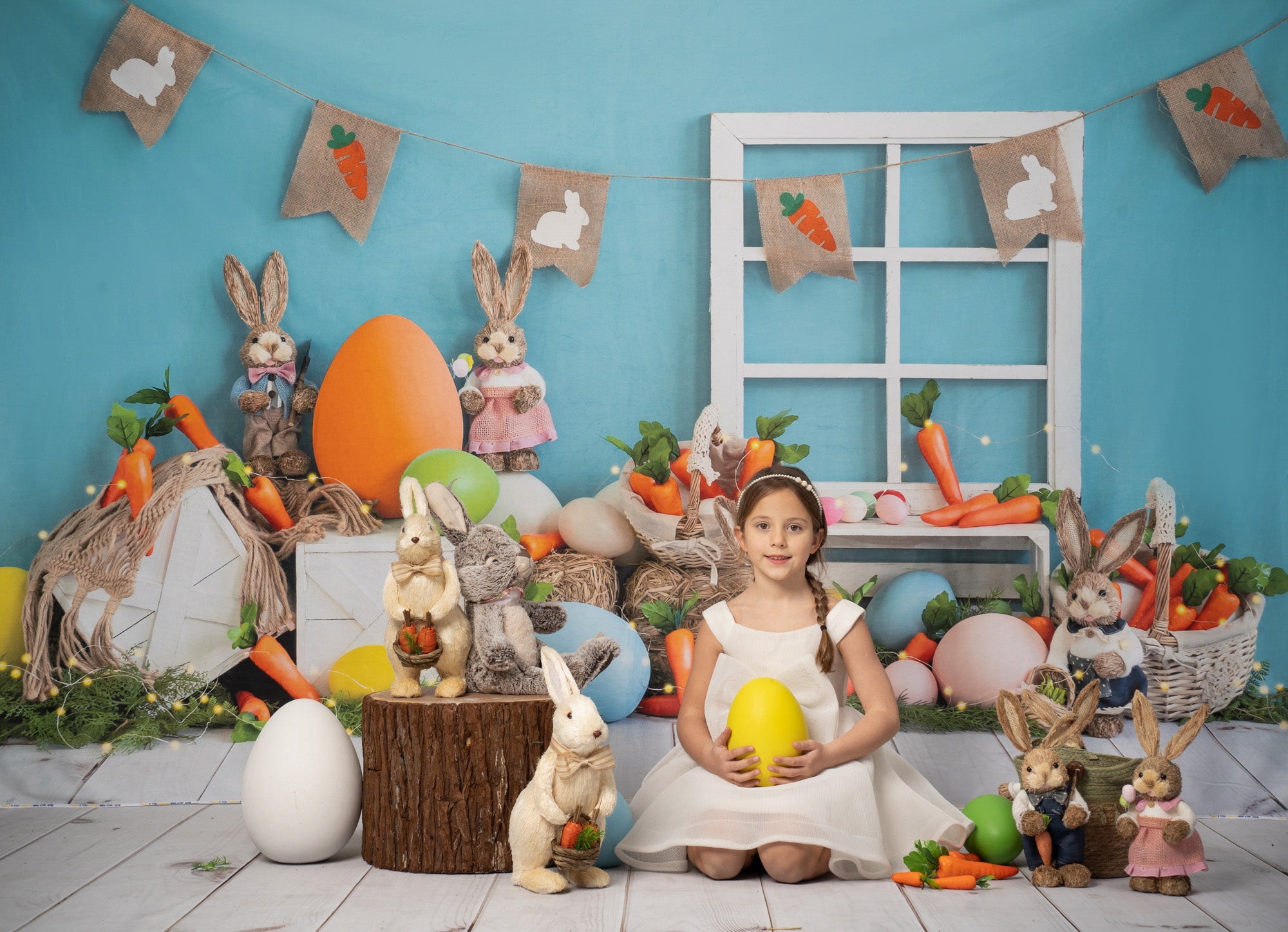 Kate Easter Bunny Carrot Blue Backdrop Designed by Emetselch