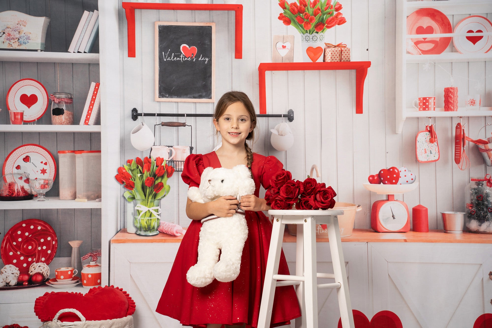 Kate Valentine‘s Day Love Bake Kitchen Backdrop for Photography -UK