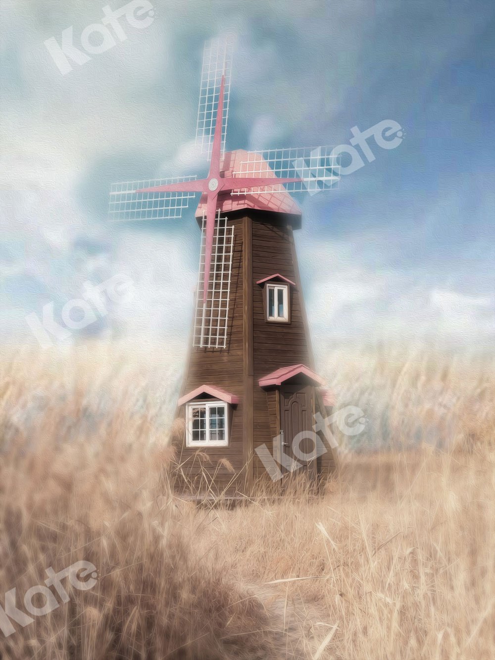 Kate Autumn Backdrop Wheatfield Pink Windmill for Photography