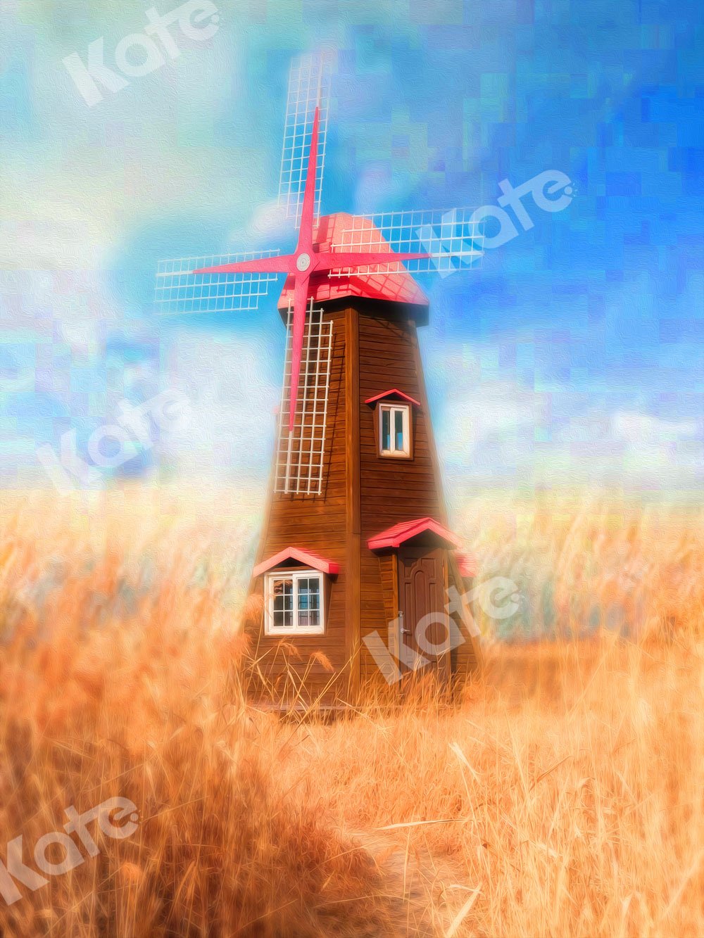 Kate Autumn Backdrop Wheatfield Red Windmill for Photography
