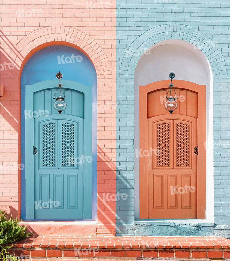 Kate Valentine's Day Blue Pink Front Door Backdrop for Photography