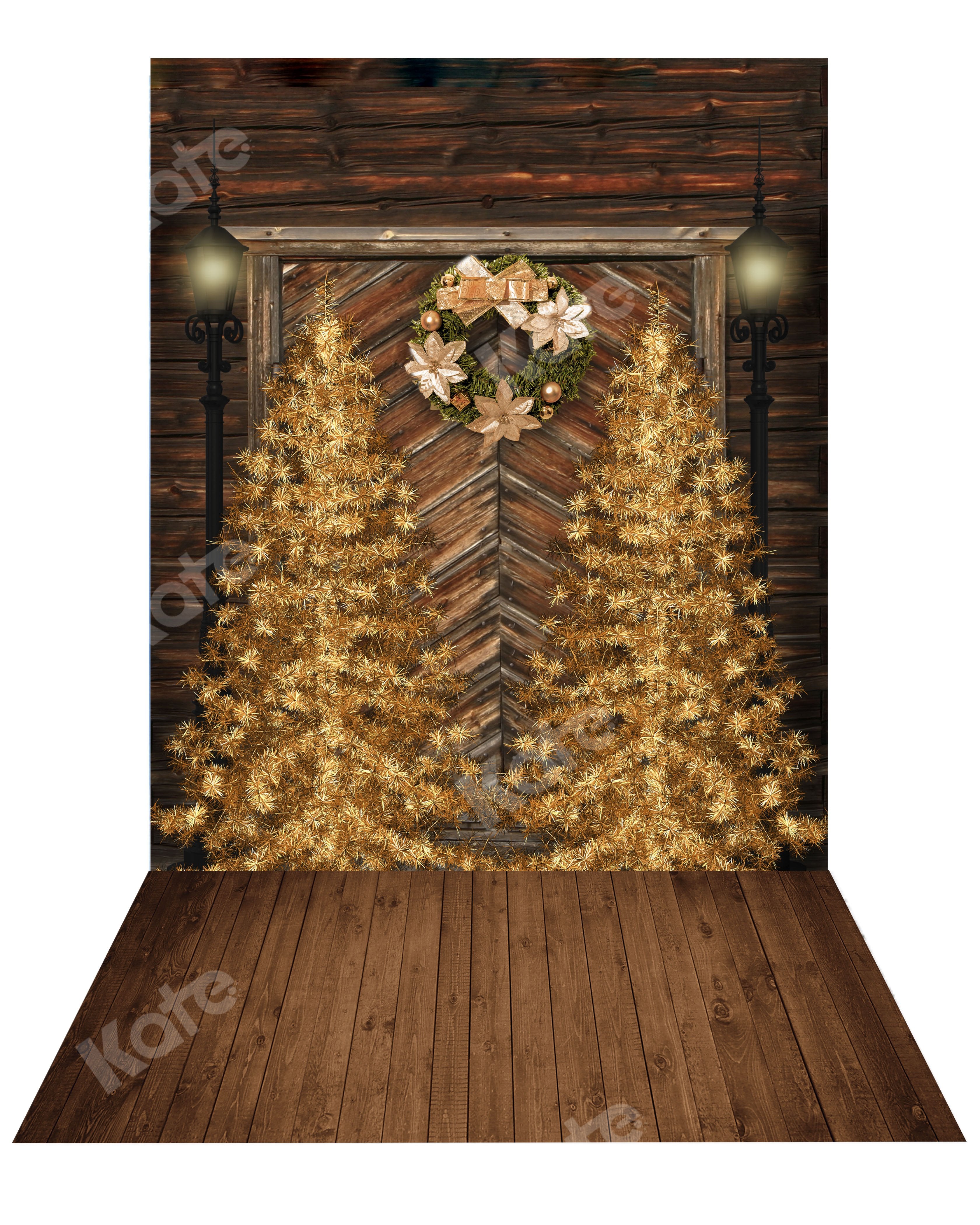 Kate Christmas Gold Tree Backdrop+ Wood Rubber Floor Mat