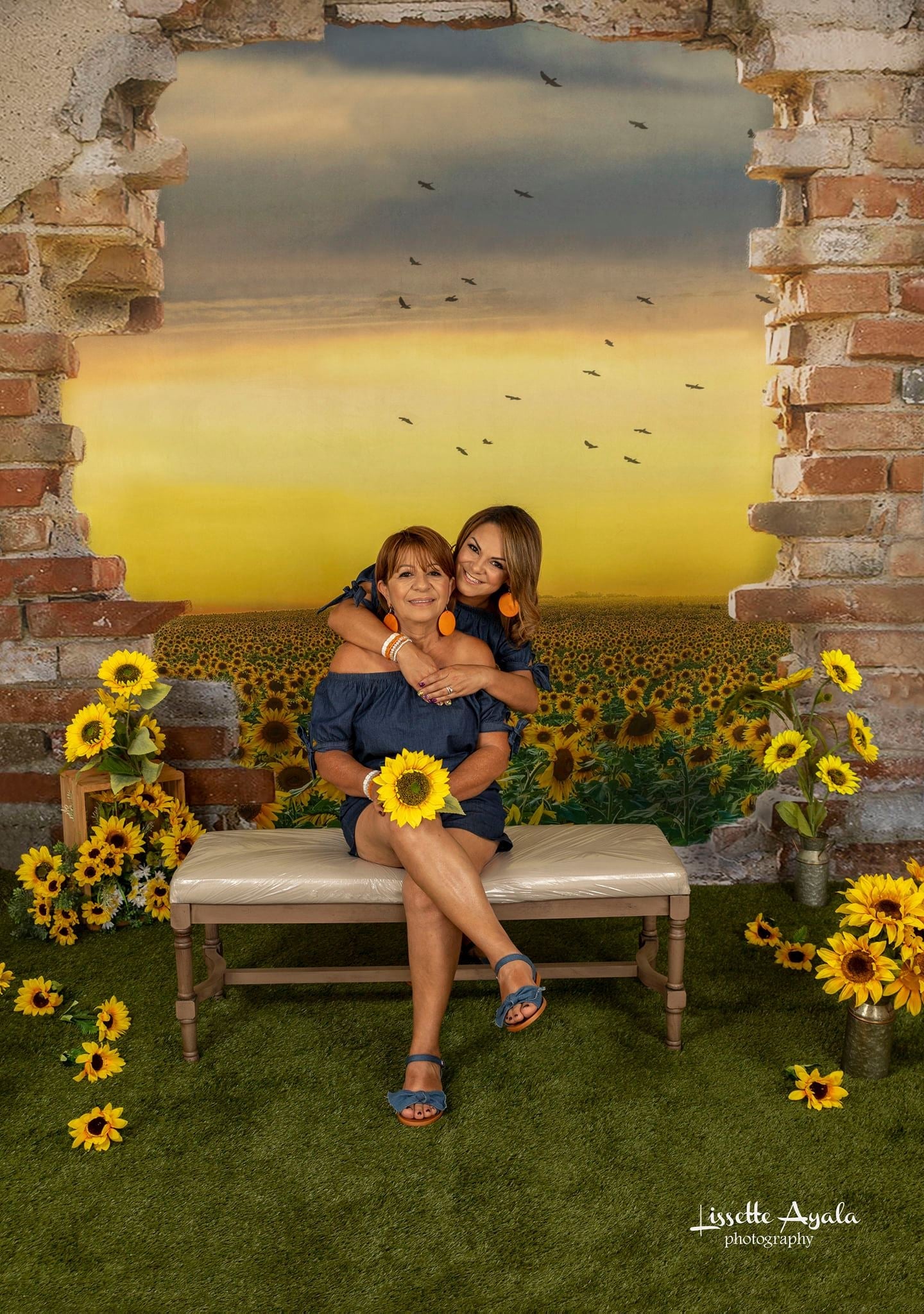 Kate Sunflower Field Backdrop with Broken Wall Designed by Chain Photography