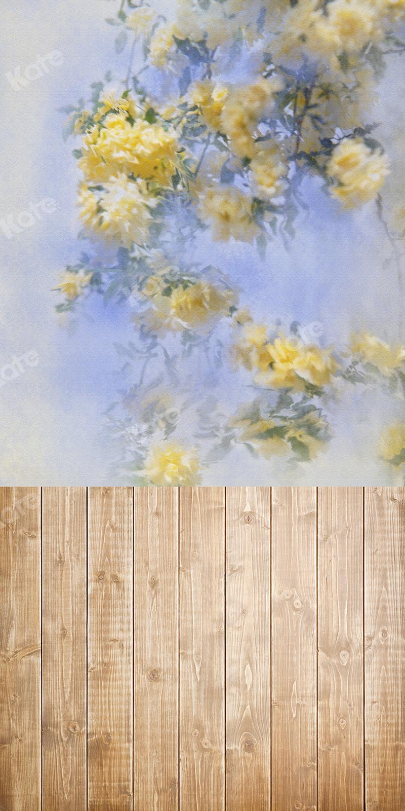 Kate Spring Floral Backdrop with wood floor part (fabric) Designed by Chain Photography