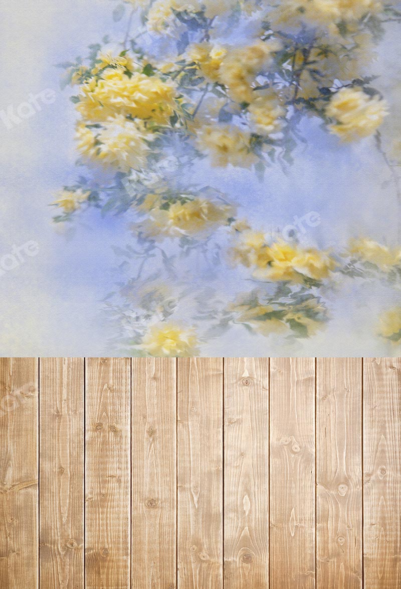 Kate Spring Floral Backdrop with wood floor part (fabric) Designed by Chain Photography