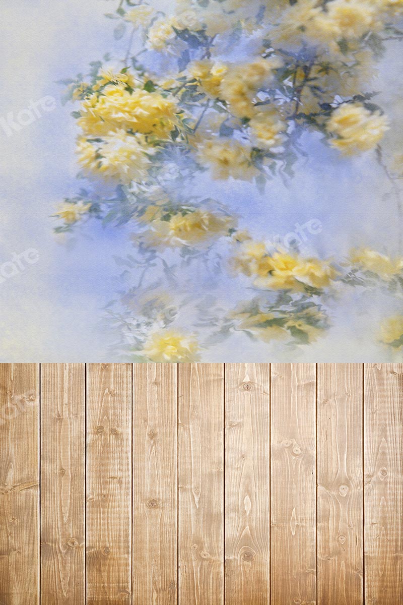 Kate Spring Floral Backdrop with wood floor part (fabric) Designed by Chain Photography