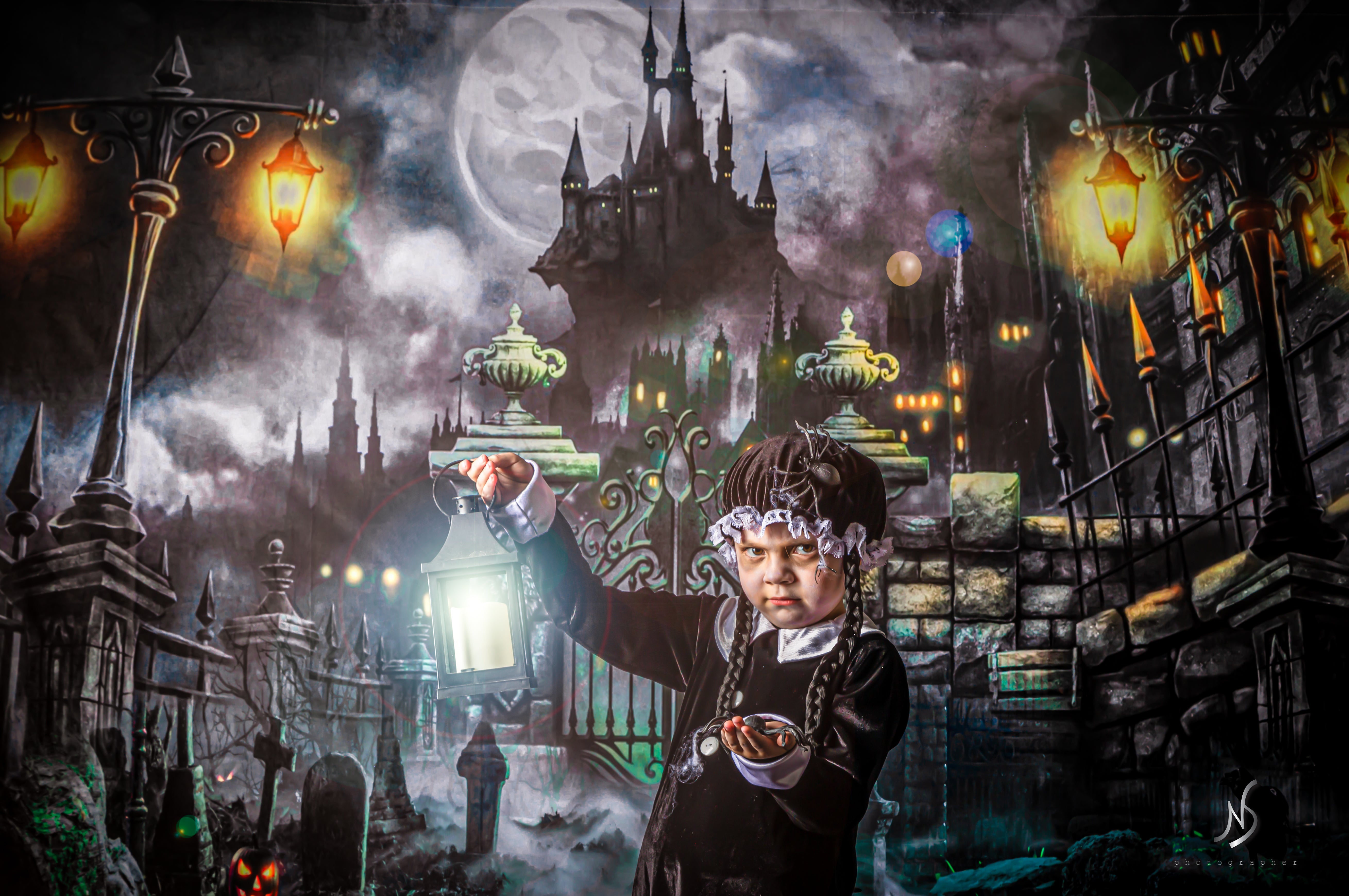 Kate Halloween Night Gate Castle Backdrop for Photography