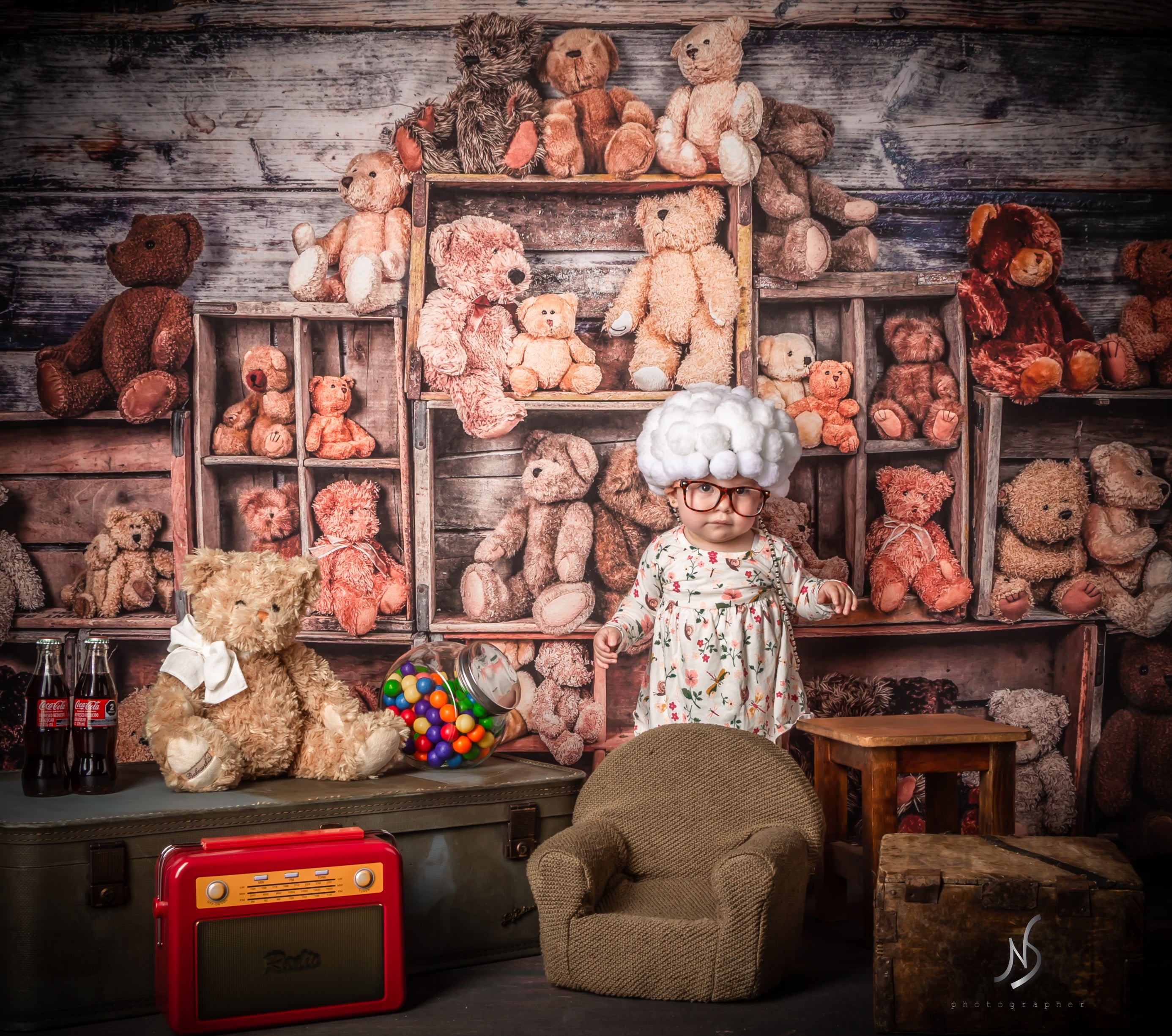 Kate Bear Crates Cake Smash Children Backdrop designed by Arica Kirby -UK
