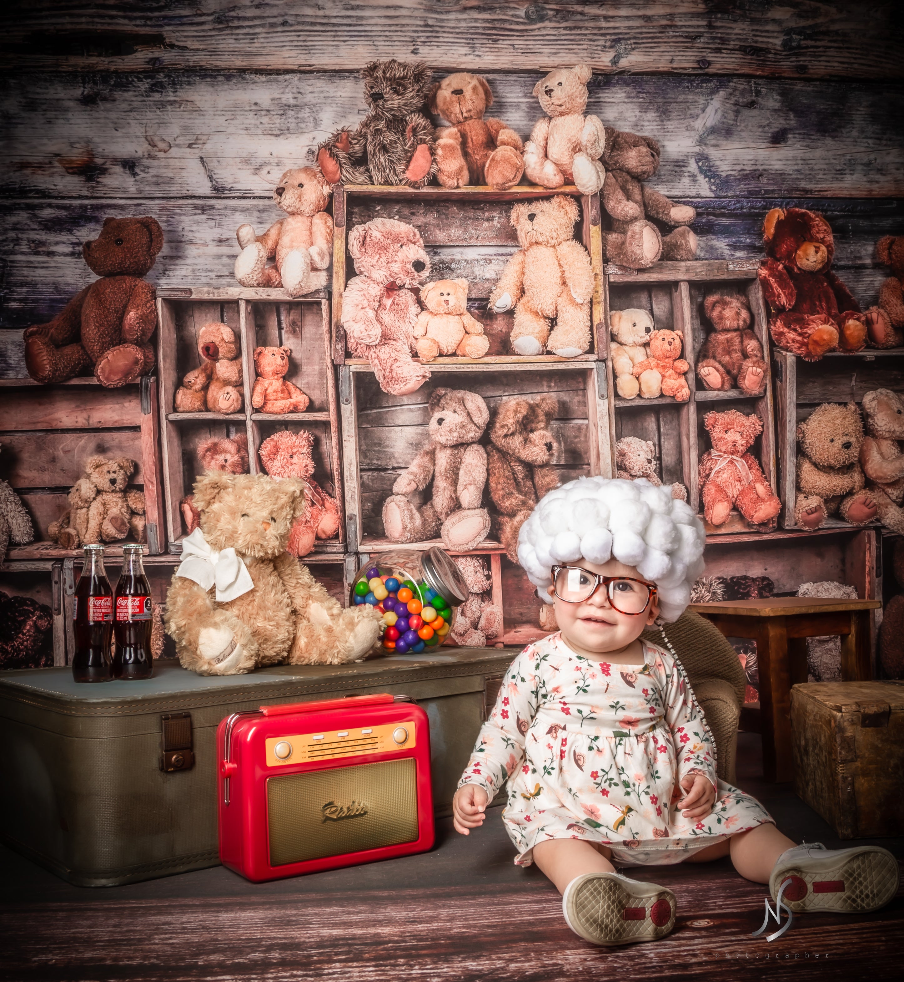 Kate Bear Crates Cake Smash Children Backdrop designed by Arica Kirby