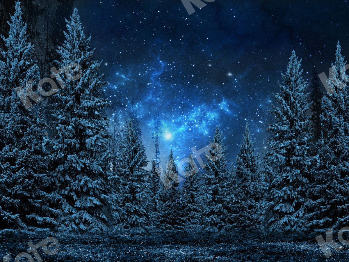 Kate Christmas Backdrop Stars Night Snow Forest  Designed By JS Photography
