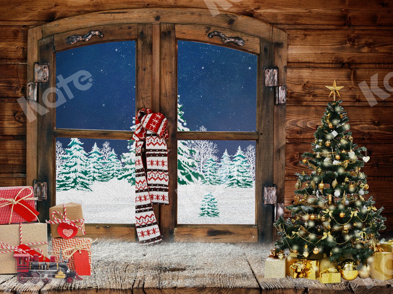 Kate Xmas Backdrop Window Christmas Tree Gifts Designed By JFCC