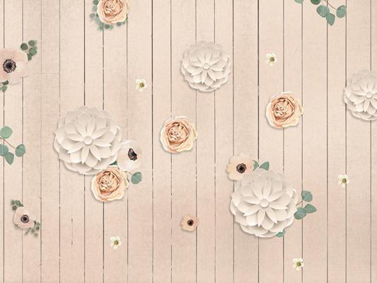 Kate Beige Wood Floor and Flowers Backdrop for Photography designed by Jerry_Sina