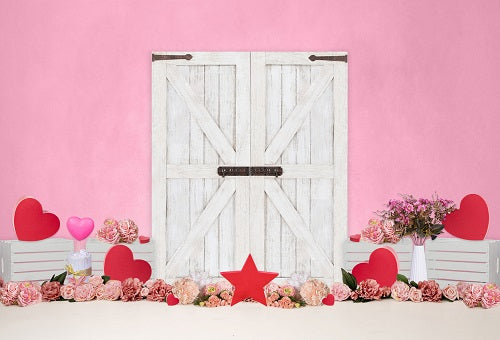 Valentine's Day White Door and Pink Wall Backdrop