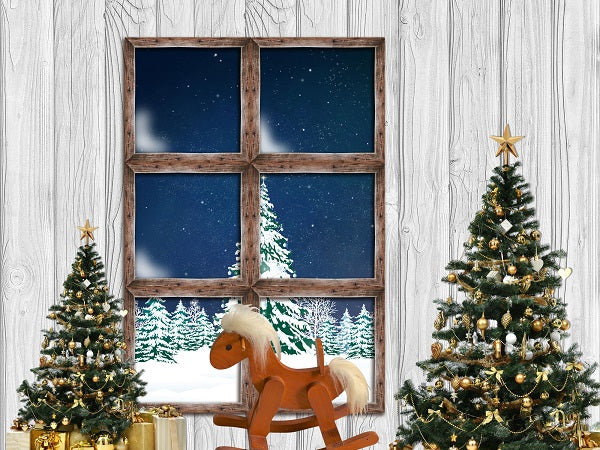 Christmas Room with Trojan White Wood Backdrop