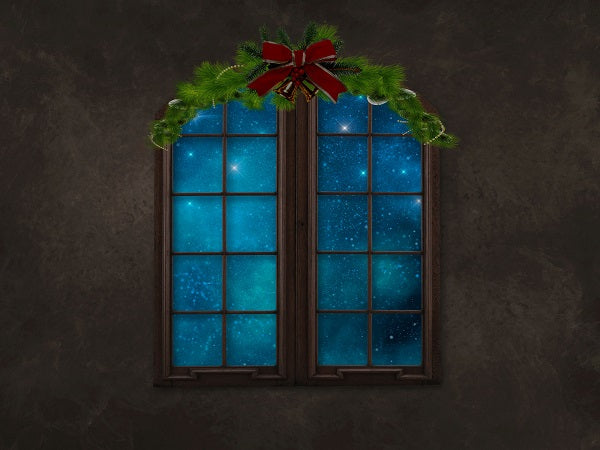 Christmas Window Night Sky Dark Backdrop