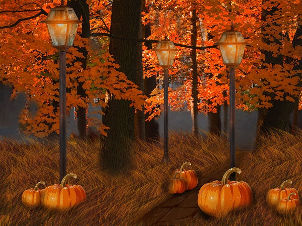 Fall Maple Leaves Thanksgiving Pumpkin Backdrop