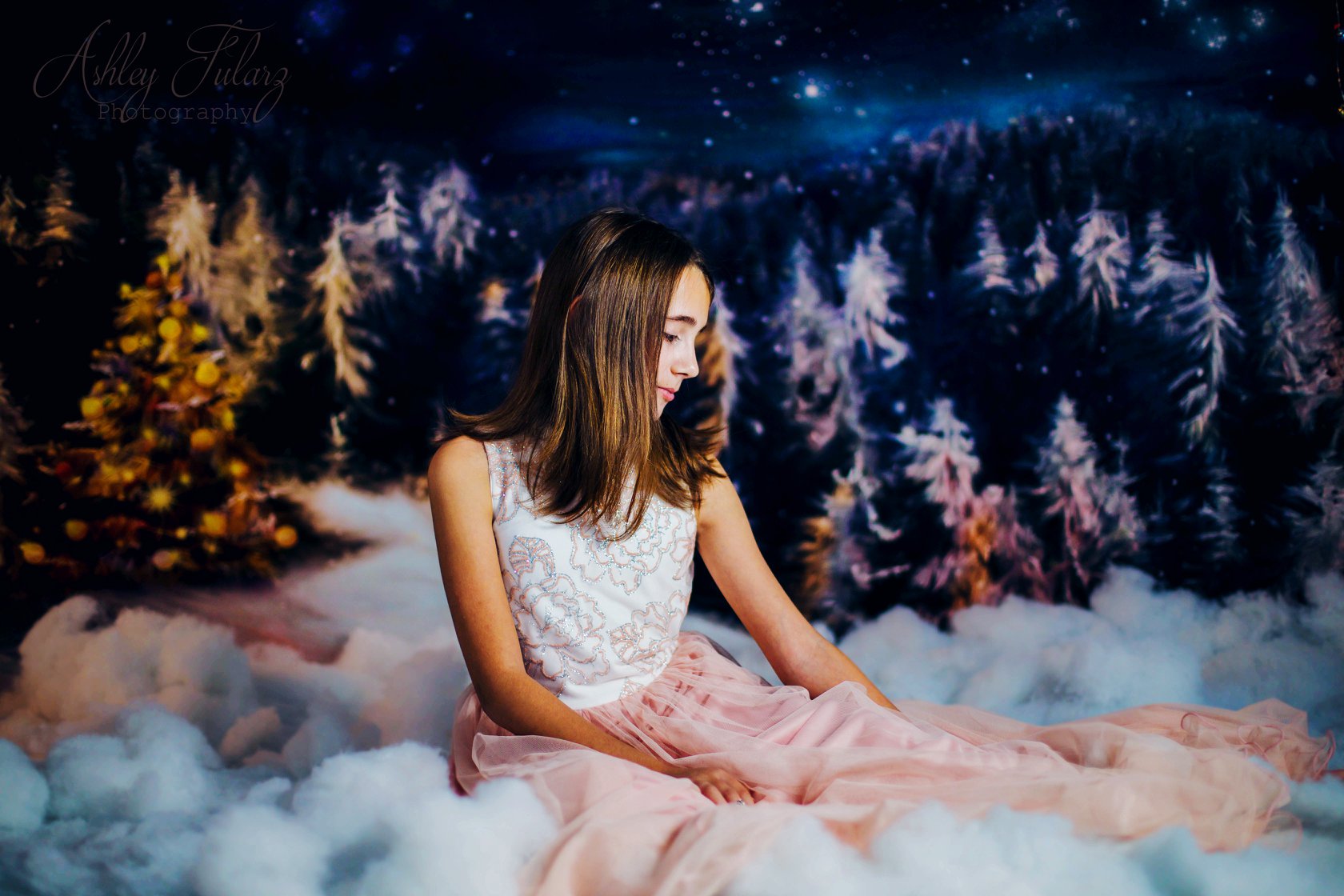Kate Winter Dream Christmas Night Trees Backdrop for Photography Designed By Jerry_Sina