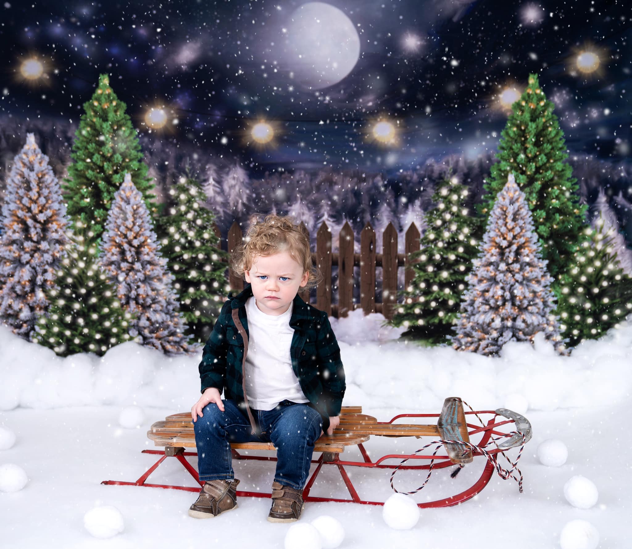 Kate Christmas Night Pine Trees Farm Winter Backdrop Designed By Jerry_Sina