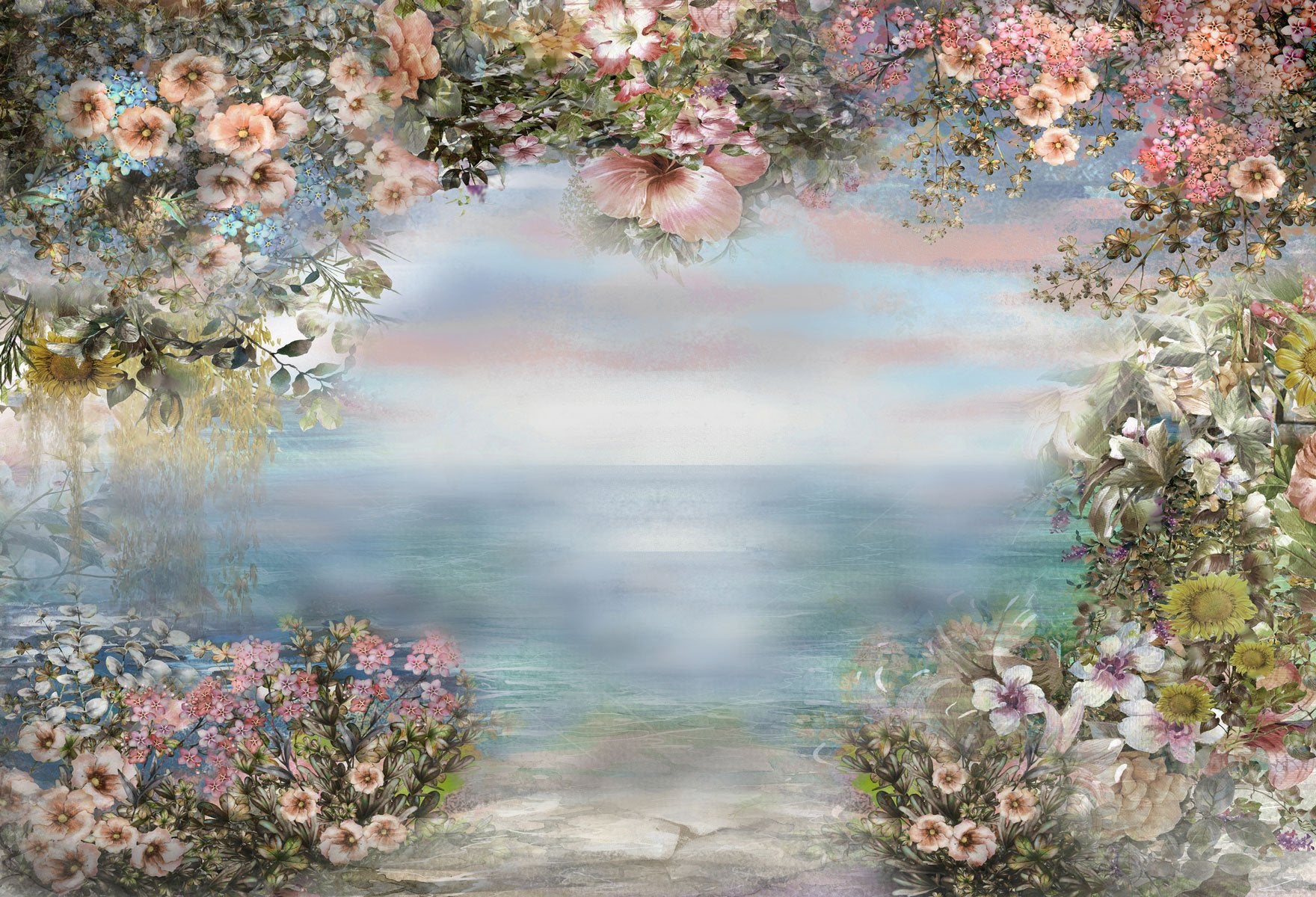 Kate Valentine's Day Vintage Flowers Bokeh Smog Backdrop Designed by JFCC -UK