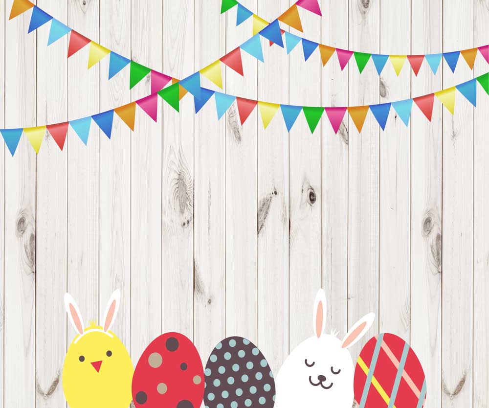 Kate Easter Wood Wall with Eggs and Decorations Backdrop for Photography Designed by JFCC