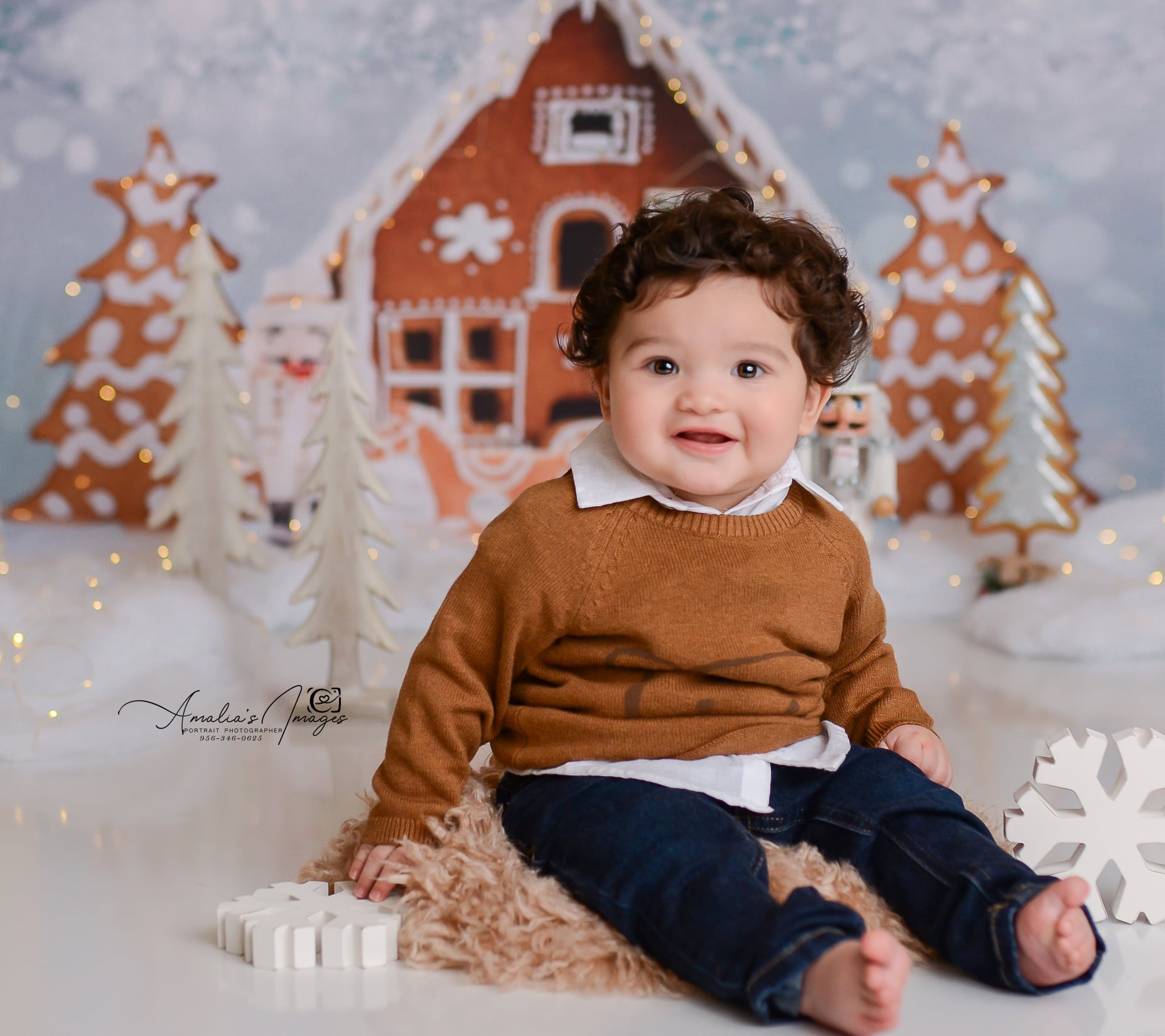 Kate Christmas Gingerbread House Hot Cocoa Backdrop for Photography