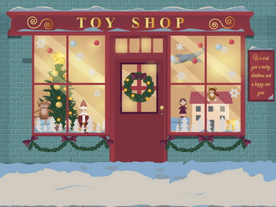 Winter Christmas Window Toy Shop Children Backdrop