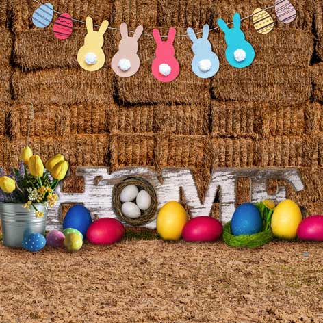 Kate Easter Colorful Eggs Haystack Decoration Backdrop