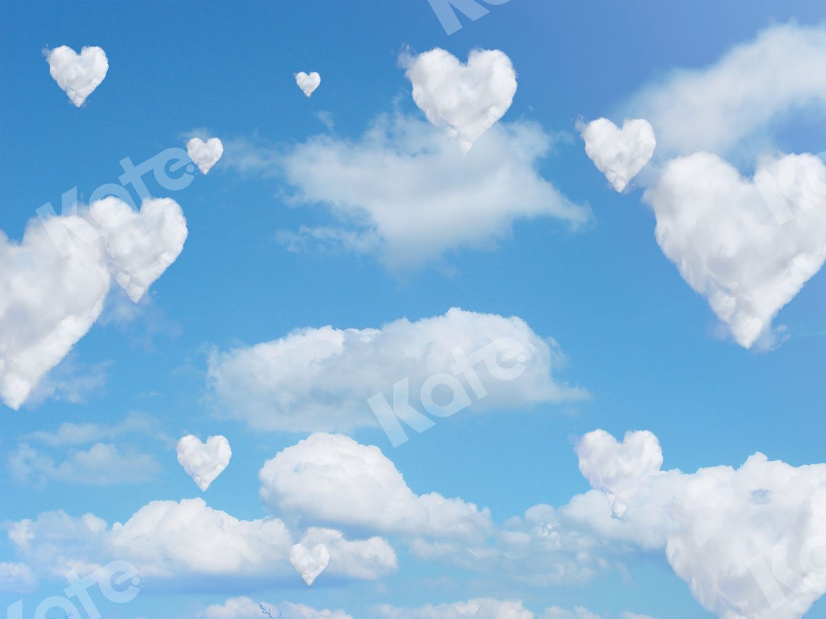 Kate Valentine's Day Blue Sky Love Clouds Backdrop for Photography