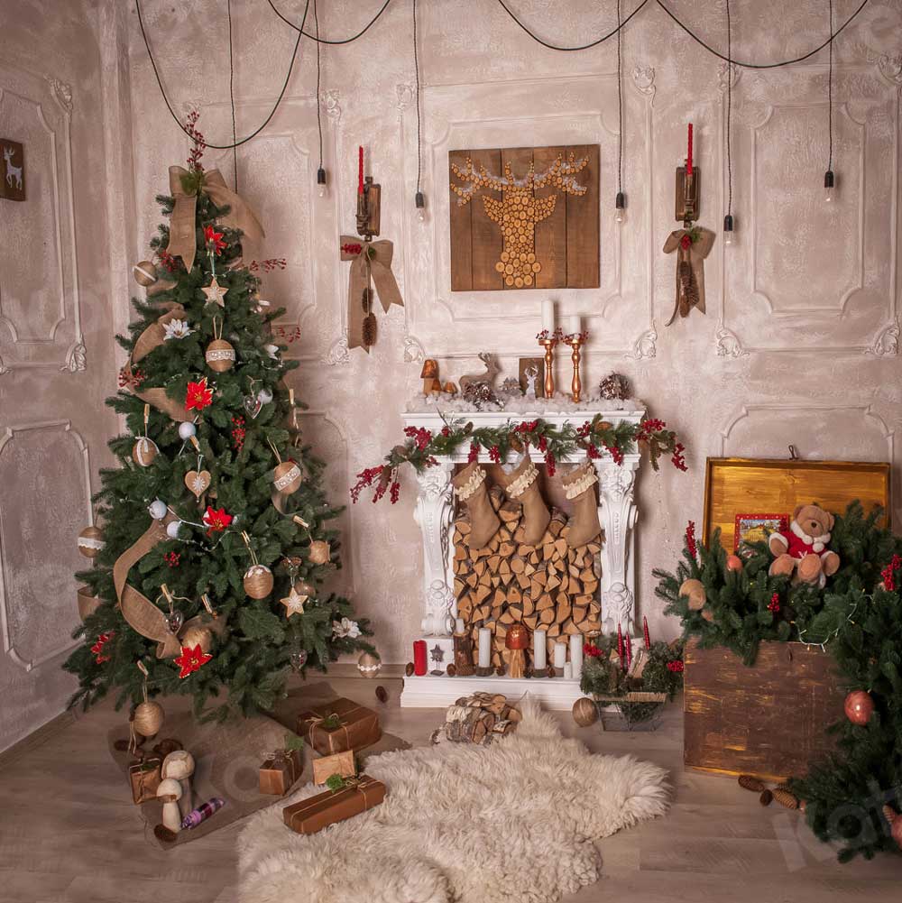 Kate Christmas Tree Fireplace Room Background for Family Photography - Kate backdrop UK
