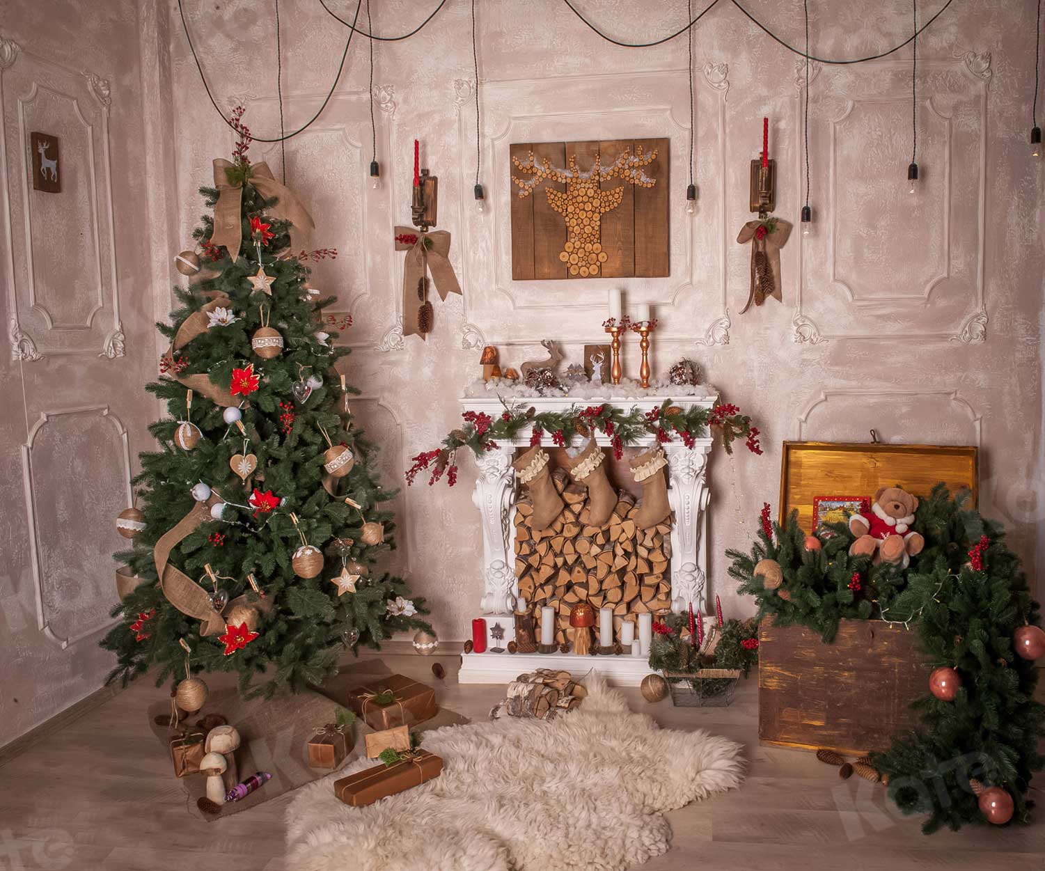 Kate Christmas Tree Fireplace Room Background for Family Photography - Kate backdrop UK