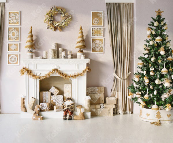 Kate Christmas Tree Gifts Fireplace Backdrop for Photography
