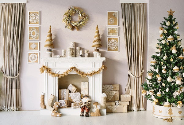 Kate Christmas Tree Gifts Fireplace Backdrop